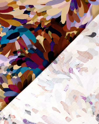 Tissu Viscose Motif Floral Paint Mauve et Marron - Mercerine
