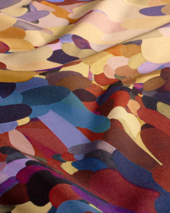 Tissu Viscose Motif Floral Paint Mauve et Marron - Mercerine