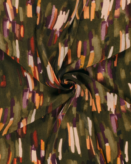 Tissu Satin Velvet Kaki Motif Paint Coloré - Mercerine