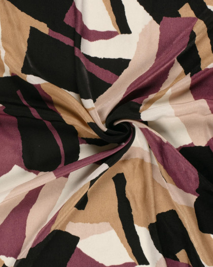 Tissu Satin Velvet Motif Abstrait Aubergine - Mercerine