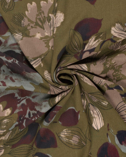 Tissu Viscose Crêpe Kaki Grand Motif Fleuri - Mercerine