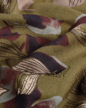 Tissu Viscose Crêpe Kaki Grand Motif Fleuri - Mercerine
