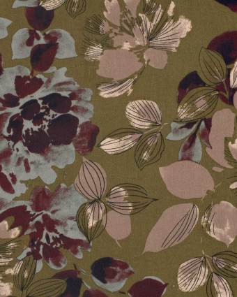 Tissu Viscose Crêpe Kaki Grand Motif Fleuri - Mercerine
