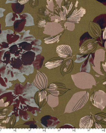 Tissu Viscose Crêpe Kaki Grand Motif Fleuri - Mercerine
