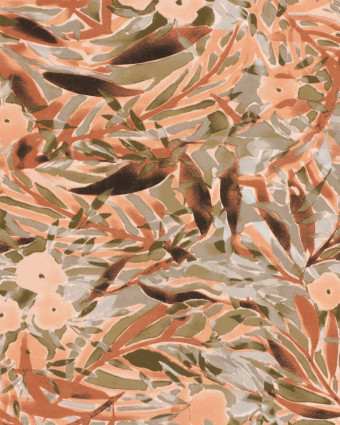 Tissu Viscose Twill Motif Feuillage Terracotta et Olive - Mercerine