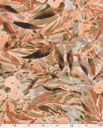 Tissu Viscose Twill Motif Feuillage Terracotta et Olive - Mercerine
