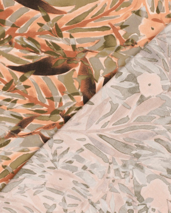 Tissu Viscose Twill Motif Feuillage Terracotta et Olive - Mercerine