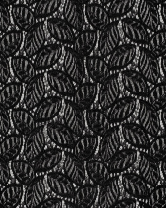 Tissu Dentelle Toucher Velours Feuillage Noir - Mercerine
