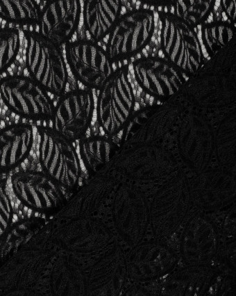 Tissu Dentelle Toucher Velours Feuillage Noir - Mercerine
