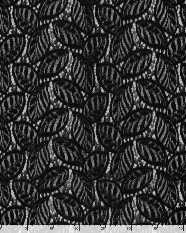 Tissu Dentelle Toucher Velours Feuillage Noir - Mercerine