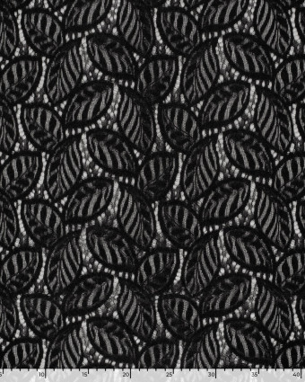 Tissu Dentelle Toucher Velours Feuillage Noir - Mercerine