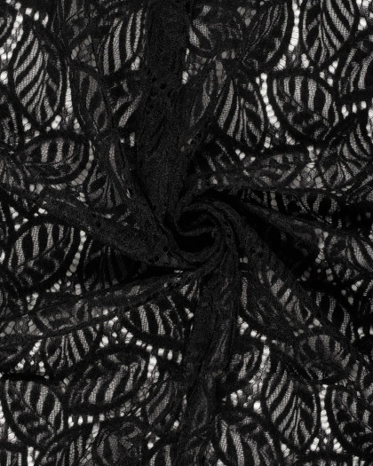 Tissu Dentelle Toucher Velours Feuillage Noir - Mercerine