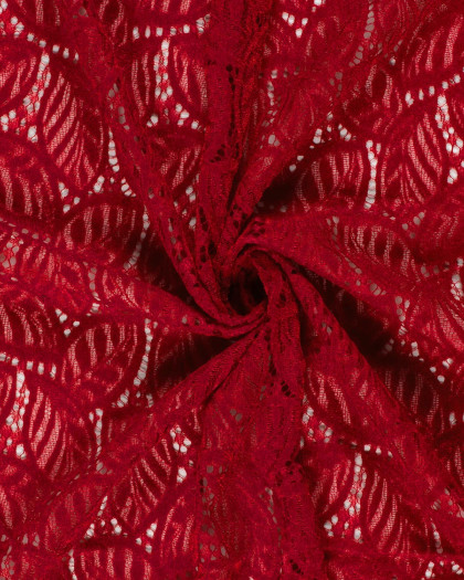 Tissu Dentelle Toucher Velours Feuillage Rouge - Mercerine
