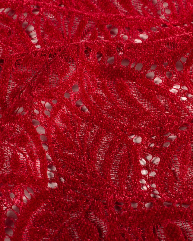Tissu Dentelle Toucher Velours Feuilage Rouge - Mercerine