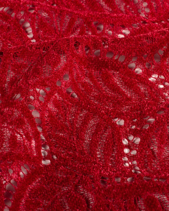 Tissu Dentelle Toucher Velours Feuilage Rouge - Mercerine