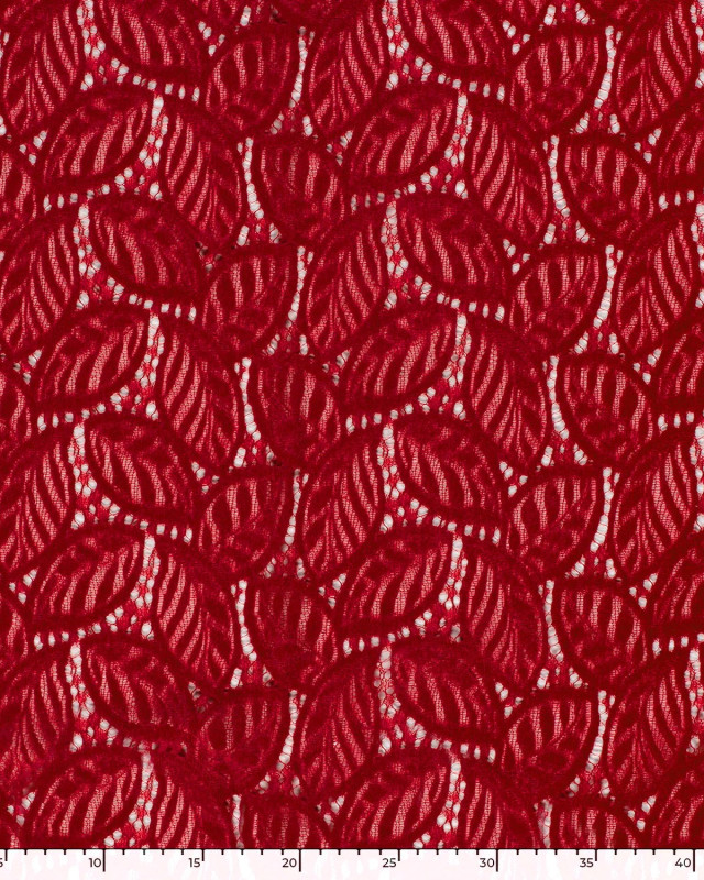 Tissu Dentelle Toucher Velours Feuilage Rouge - Mercerine