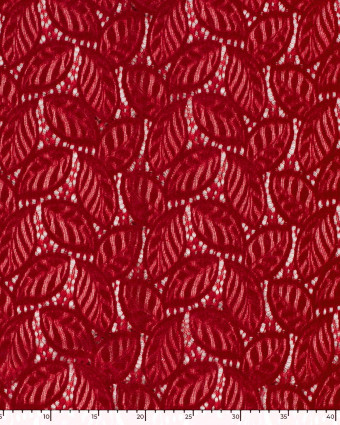 Tissu Dentelle Toucher Velours Feuilage Rouge - Mercerine