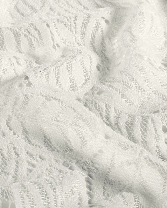 Tissu Dentelle Toucher Velours Feuillage Ecru - Mercerine