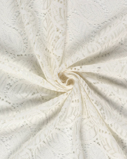 Tissu Dentelle Toucher Velours Feuillage Ecru - Mercerine