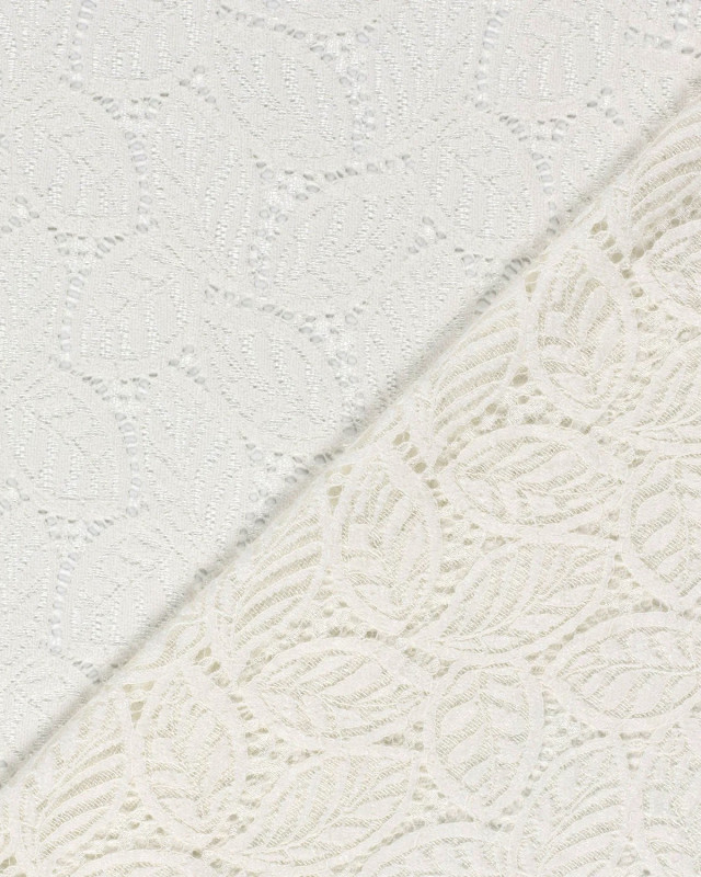 Tissu Dentelle Toucher Velours Feuillage Ecru - Mercerine