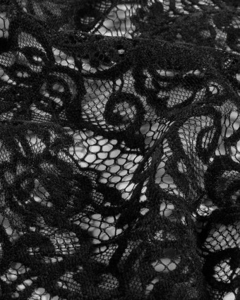 Tissu Dentelle Toucher Velours Floral Noir - Mercerine