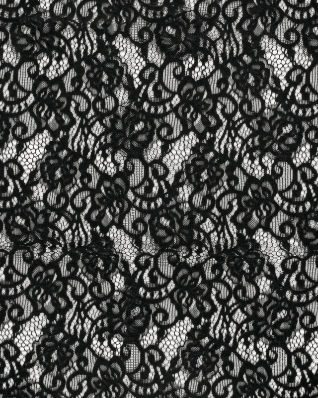 Tissu Dentelle Toucher Velours Floral Noir - Mercerine