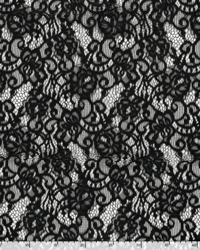 Tissu Dentelle Toucher Velours Floral Noir - Mercerine