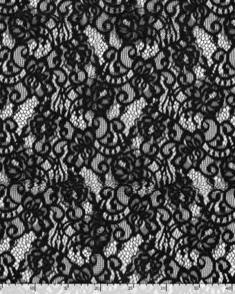 Tissu Dentelle Toucher Velours Floral Noir - Mercerine