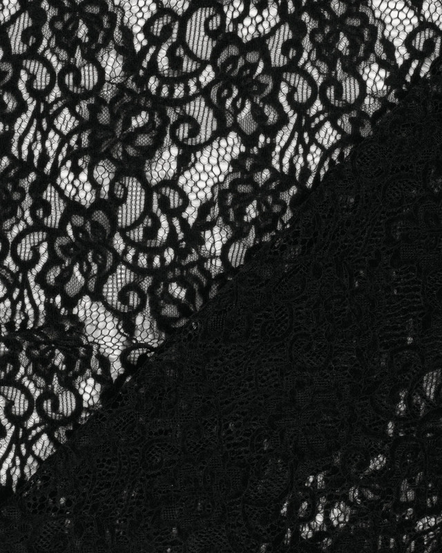 Tissu Dentelle Toucher Velours Floral Noir - Mercerine