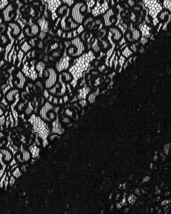 Tissu Dentelle Toucher Velours Floral Noir - Mercerine