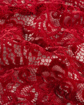 Tissu Dentelle Toucher Velours Floral Rouge - Mercerine