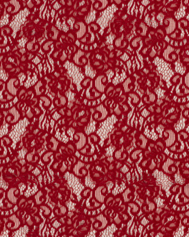 Tissu Dentelle Toucher Velours Floral Rouge - Mercerine
