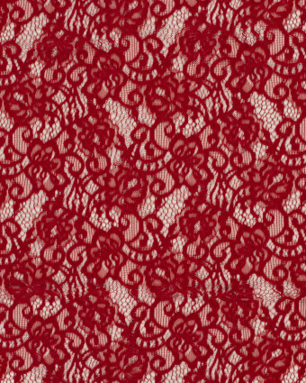 Tissu Dentelle Toucher Velours Floral Rouge - Mercerine