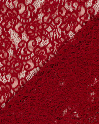 Tissu Dentelle Toucher Velours Floral Rouge - Mercerine