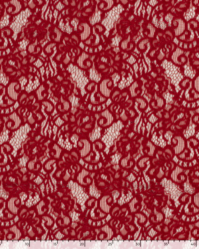Tissu Dentelle Toucher Velours Floral Rouge - Mercerine