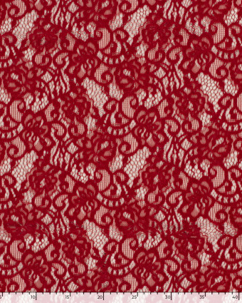 Tissu Dentelle Toucher Velours Floral Rouge - Mercerine