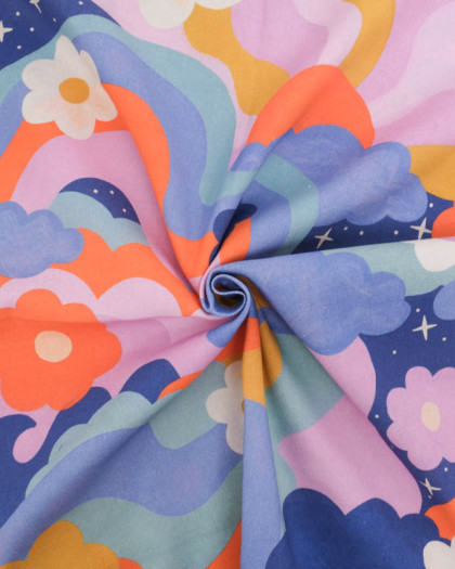 Tissu Bachette de Coton Rêve Mauve et Bleu - Mercerine