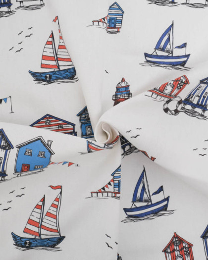 Tissu Bachette de Coton Bord de Mer  - Mercerine