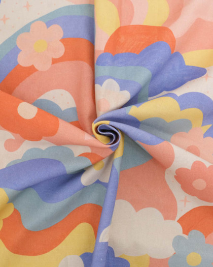 Tissu Bachette de Coton Rêve Terracotta et Myrtille - Mercerine