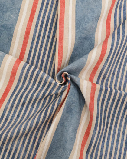 Tissu Bachette de Coton Rayures Bleu et Rouge - Mercerine