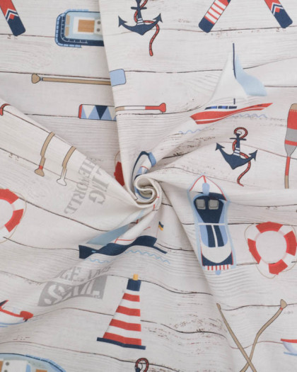 Tissu Bachette de Coton Bateaux Esprit Bord de Mer - Mercerine