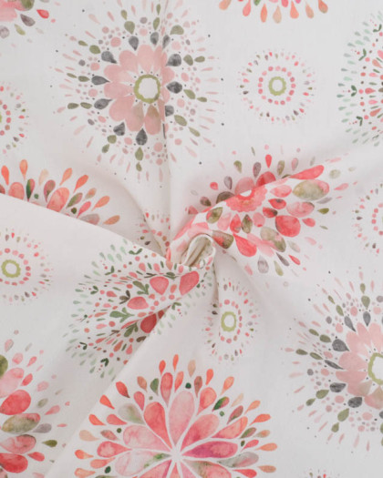 Tissu Bachette de Coton Mandala Rose - Mercerine