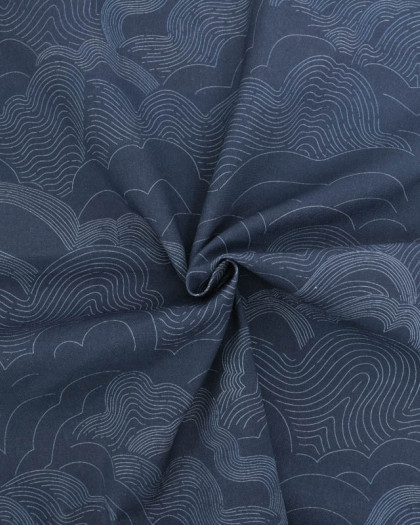Tissu Bachette de Coton Bleu Marine Waves - Mercerine