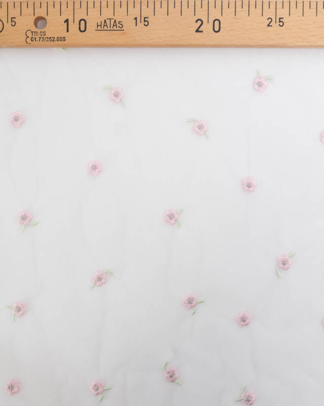 Tulle Brodé Petites Fleurs Baby Rose - Mercerine