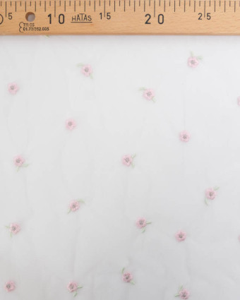 Tulle Brodé Petites Fleurs Baby Rose - Mercerine