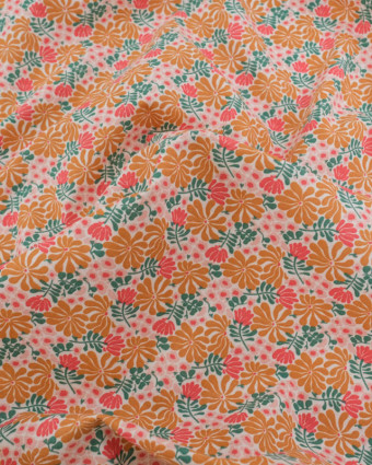 Tissu Coton Motif Fleuri Rose et Caramel - Mercerine