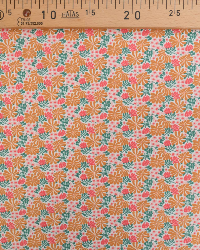 Tissu Coton Motif Fleuri Rose et Caramel - Mercerine