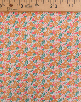 Tissu Coton Motif Fleuri Rose et Caramel - Mercerine