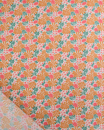 Tissu Coton Motif Fleuri Rose et Caramel - Mercerine