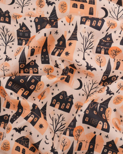 Tissu Coton Halloween Maison Hantée - Mercerine